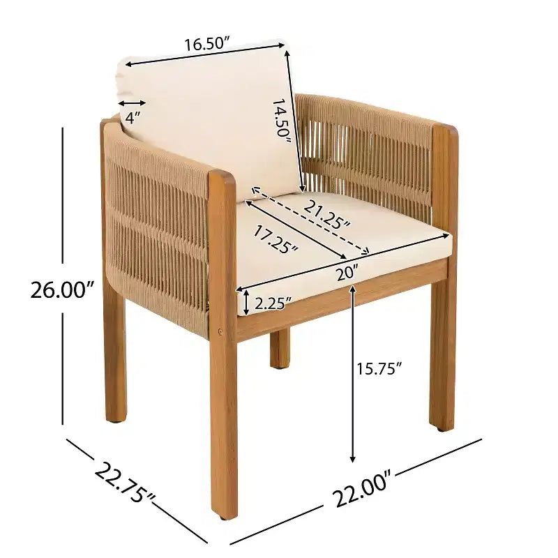 Christopher Knight Home Corin Elara Set da pranzo da 5 pezzi in legno di acacia con corda intrecciata, tavolo a doghe e cuscini