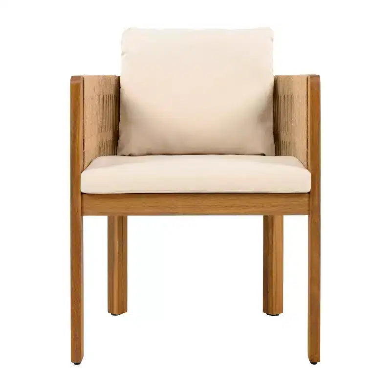 Christopher Knight Home Corin Elara Set da pranzo da 5 pezzi in legno di acacia con corda intrecciata, tavolo a doghe e cuscini