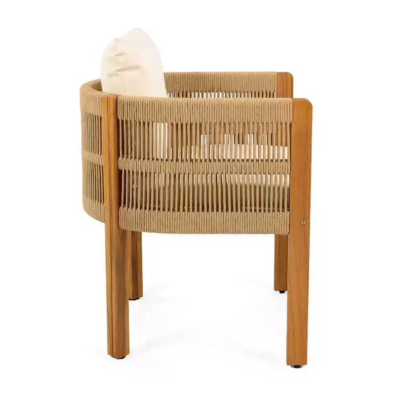 Christopher Knight Home Corin Elara Set da pranzo da 5 pezzi in legno di acacia con corda intrecciata, tavolo a doghe e cuscini