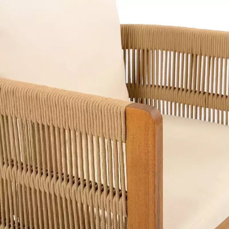 Christopher Knight Home Corin Elara Set da pranzo da 5 pezzi in legno di acacia con corda intrecciata, tavolo a doghe e cuscini