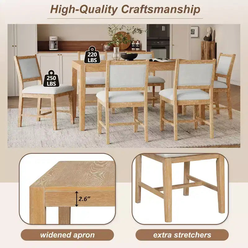 Set da pranzo retrò da 7 pezzi con tavolo rettangolare e 6 sedie imbottite
