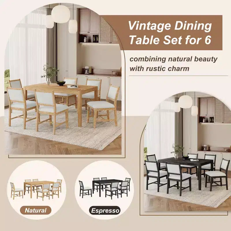 Set da pranzo retrò da 7 pezzi con tavolo rettangolare e 6 sedie imbottite