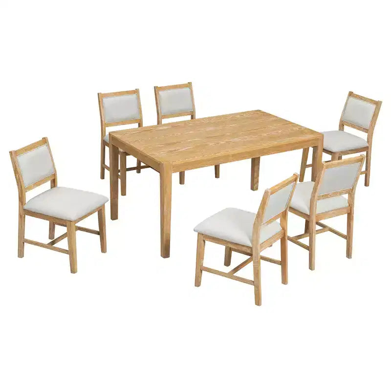 Set da pranzo retrò da 7 pezzi con tavolo rettangolare e 6 sedie imbottite