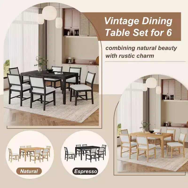 Set da pranzo retrò da 7 pezzi con tavolo rettangolare e 6 sedie imbottite