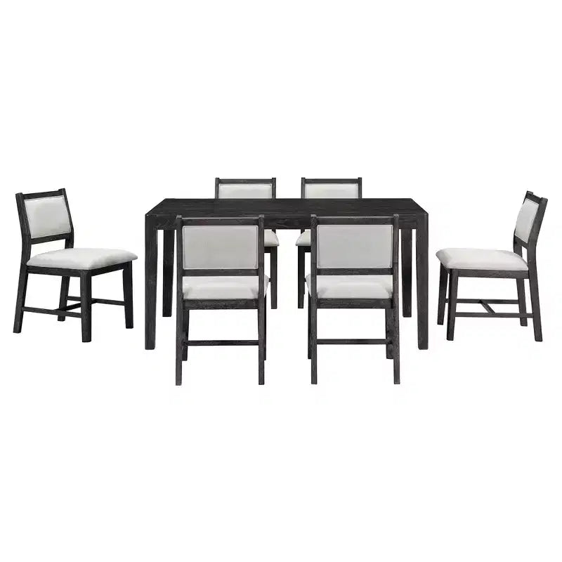 Set da pranzo retrò da 7 pezzi con tavolo rettangolare e 6 sedie imbottite