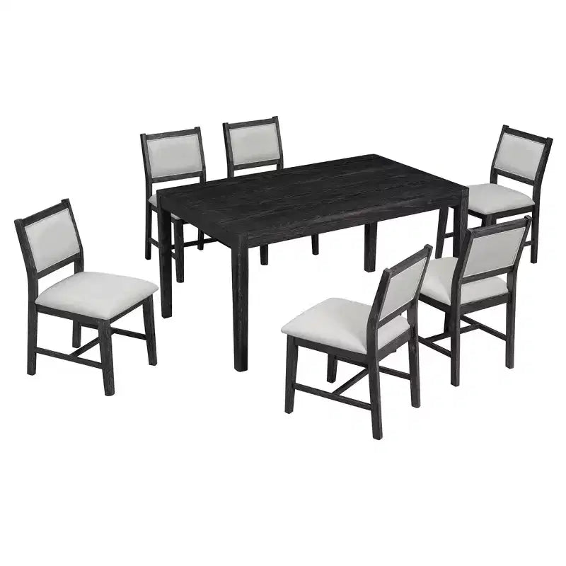 Set da pranzo retrò da 7 pezzi con tavolo rettangolare e 6 sedie imbottite