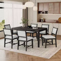 7-Piece Retro Dining Set with Rectangular Table and 6 Upholstered Chairs