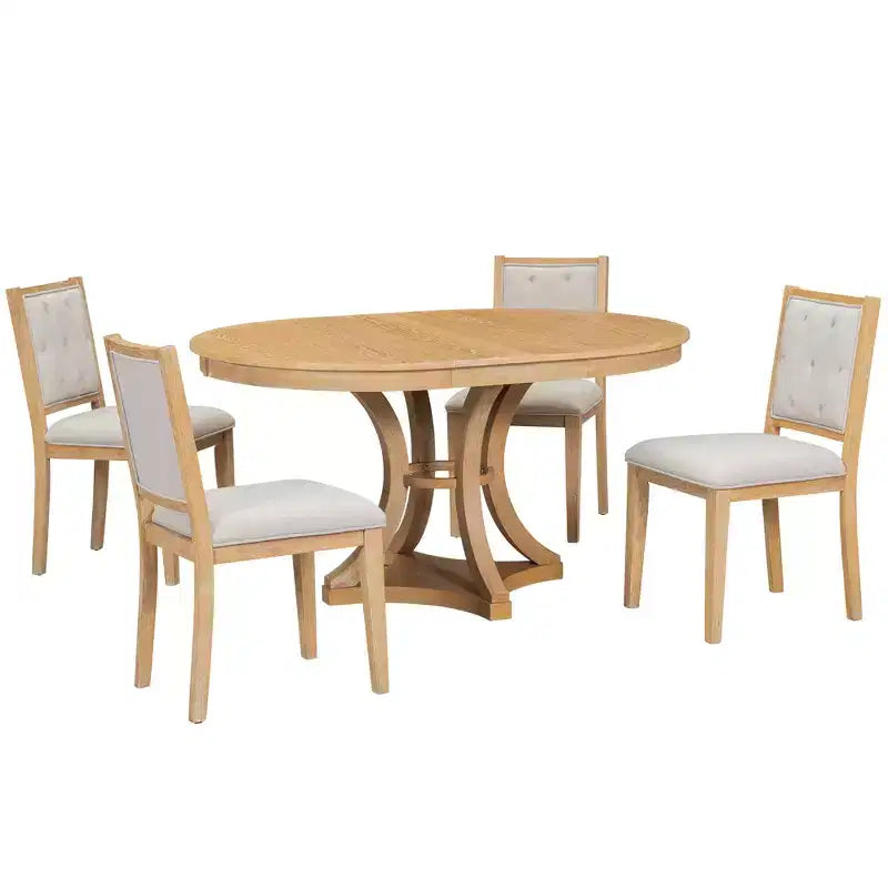 Set da pranzo retrò da 5 pezzi con tavolo rotondo allungabile e 4 sedie imbottite