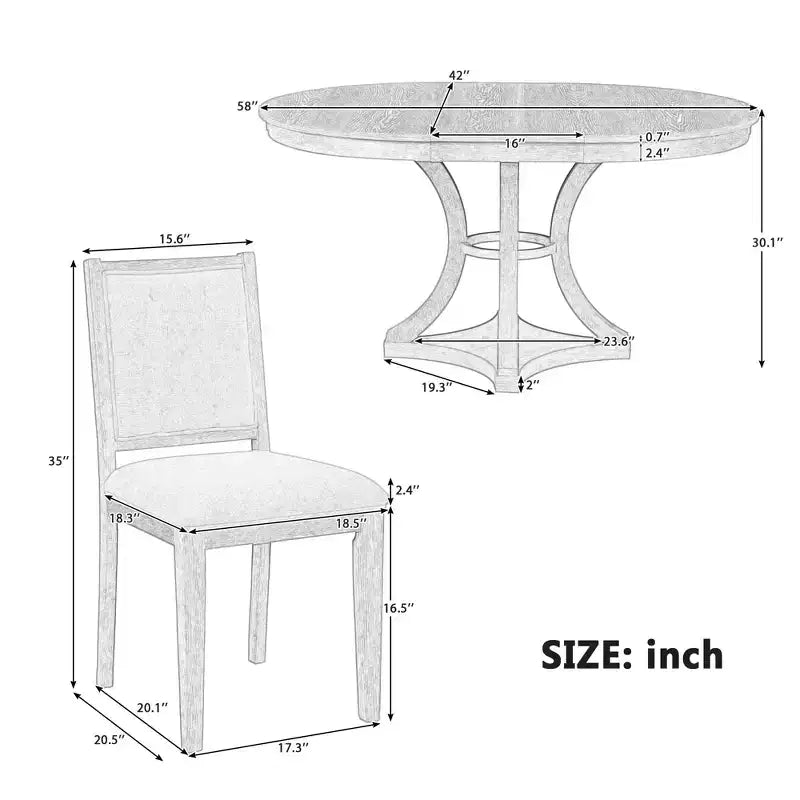 Set da pranzo retrò da 5 pezzi con tavolo rotondo allungabile e 4 sedie imbottite