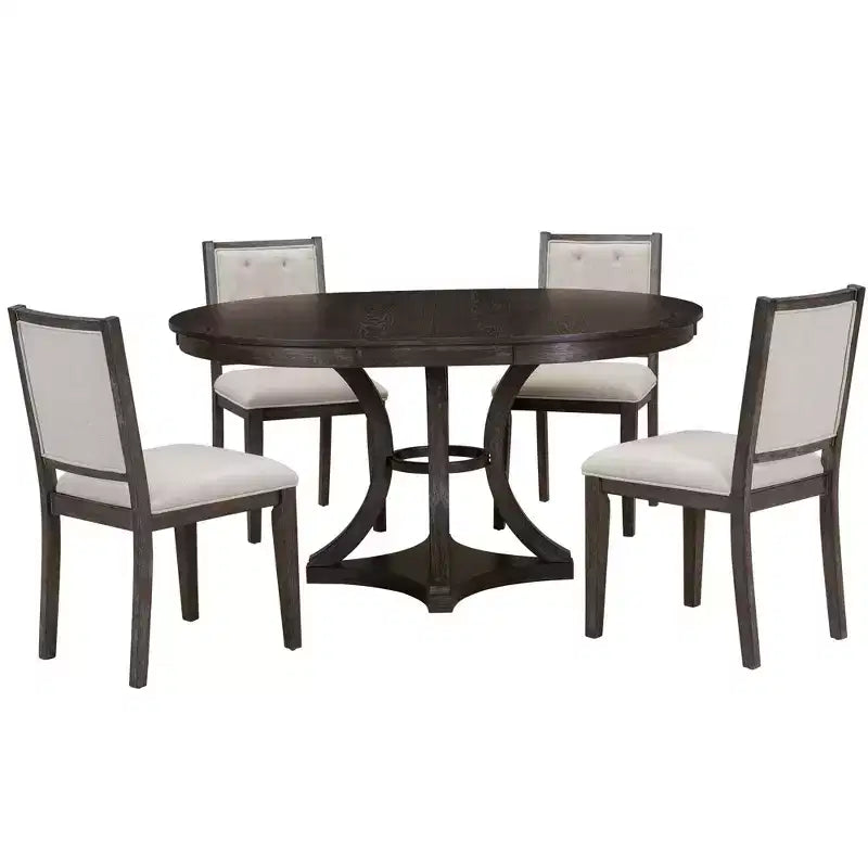 Set da pranzo retrò da 5 pezzi con tavolo rotondo allungabile e 4 sedie imbottite