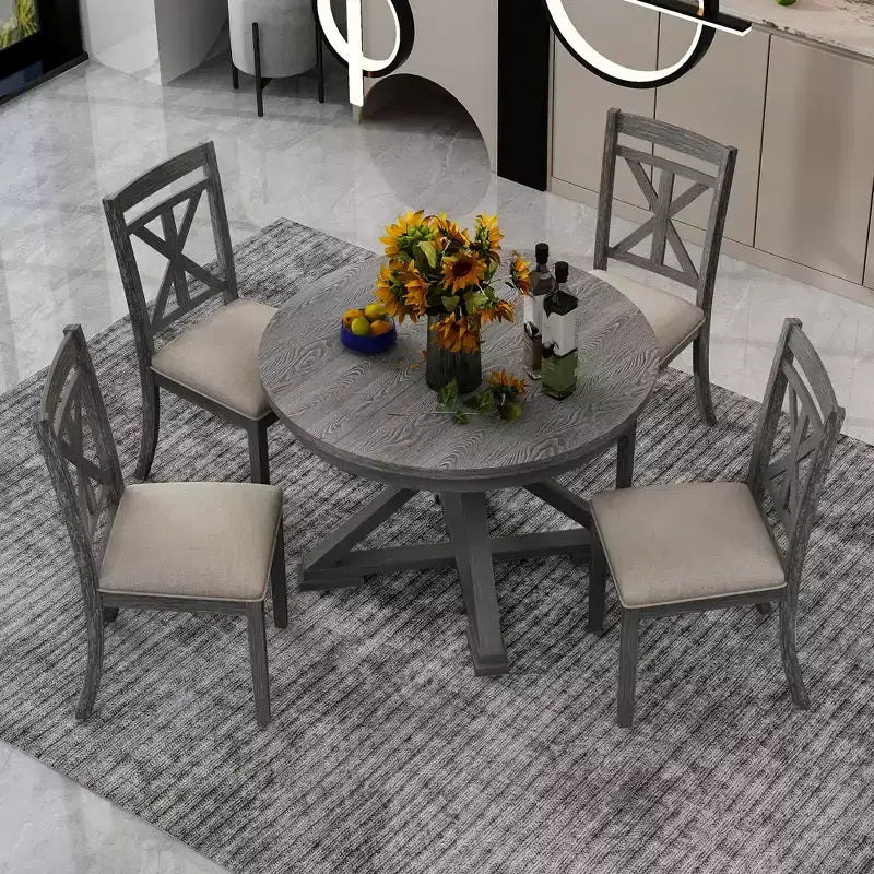 GDFStudio Nelson Set da pranzo 5 pezzi con tavolo allungabile e sedie imbottite