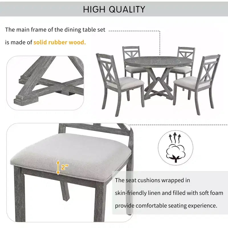 GDFStudio Nelson Set da pranzo 5 pezzi con tavolo allungabile e sedie imbottite