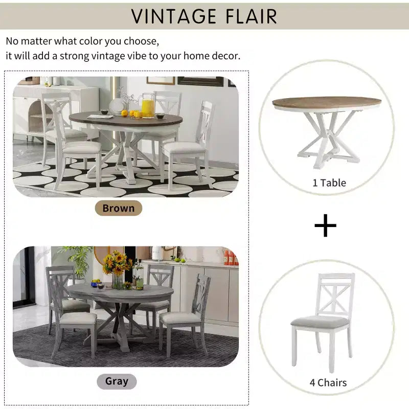 GDFStudio Nelson Set da pranzo 5 pezzi con tavolo allungabile e sedie imbottite