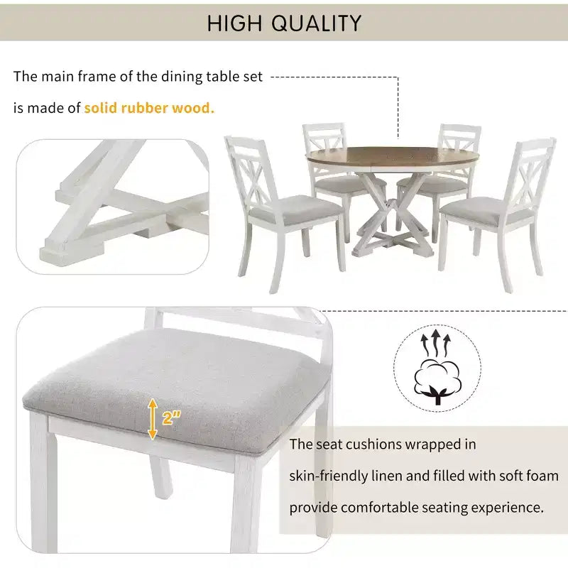 GDFStudio Nelson Set da pranzo 5 pezzi con tavolo allungabile e sedie imbottite