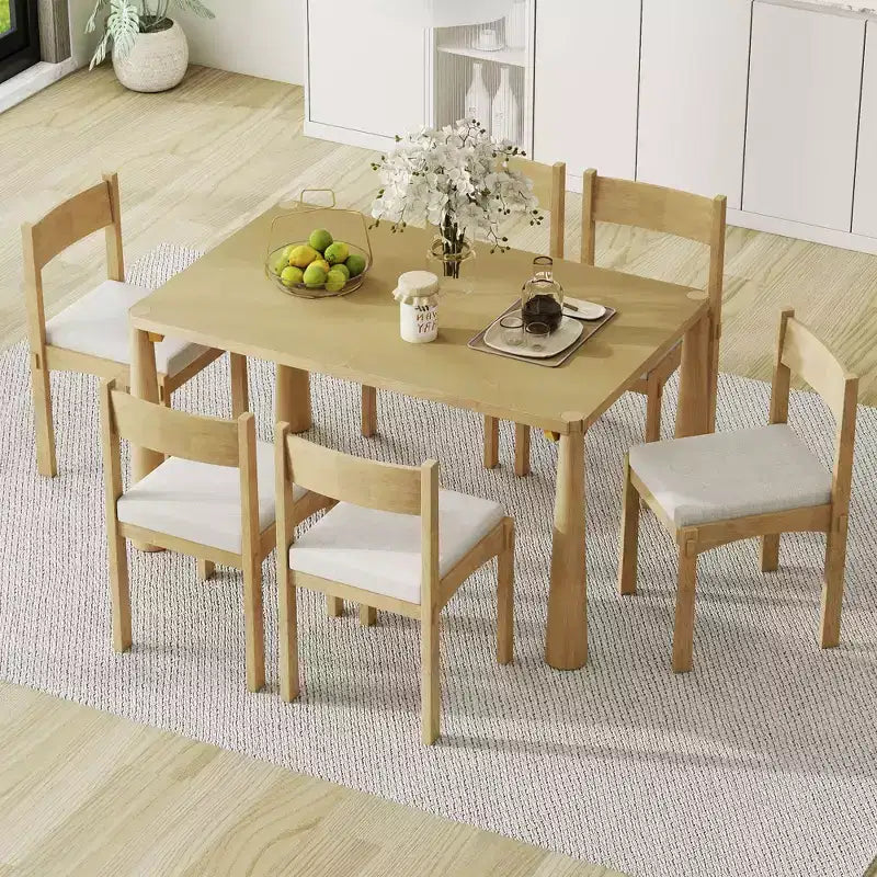 GDFStudio Josh Set da Pranzo da 7 Pezzi con Tavolo in Legno Massello e Sedie Imbottite Senza Braccioli