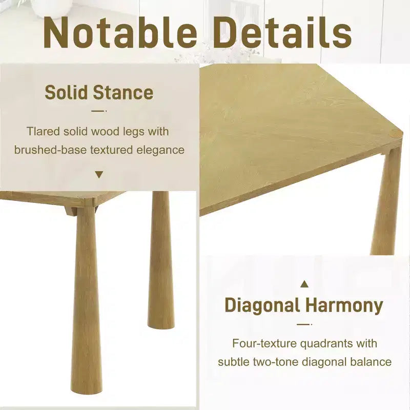 GDFStudio Josh Set da Pranzo da 7 Pezzi con Tavolo in Legno Massello e Sedie Imbottite Senza Braccioli