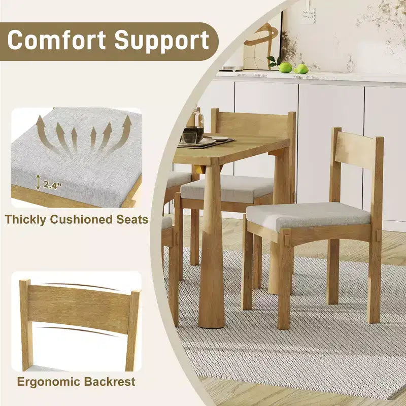 GDFStudio Josh Set da Pranzo da 7 Pezzi con Tavolo in Legno Massello e Sedie Imbottite Senza Braccioli