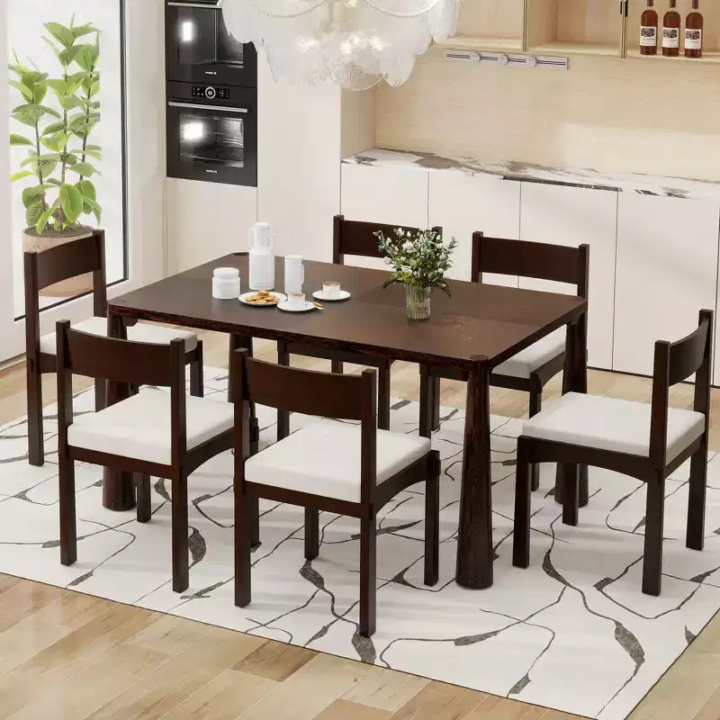 GDFStudio Josh Set da Pranzo da 7 Pezzi con Tavolo in Legno Massello e Sedie Imbottite Senza Braccioli