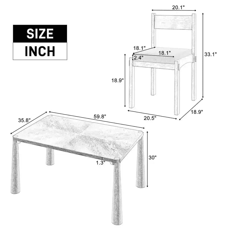 GDFStudio Josh Set da Pranzo da 7 Pezzi con Tavolo in Legno Massello e Sedie Imbottite Senza Braccioli