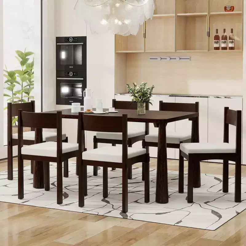 GDFStudio Josh 7-Piece Wood Dining Table Set with Solid Wood Table and Upholstered Armless Chairs