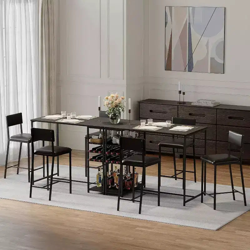 Tavolo da pranzo Fulvari per 2 con ripiani aperti, portabicchieri e portabottiglie, tavolo e sedie da bar per appartamenti, angoli cucina, piccoli spazi
