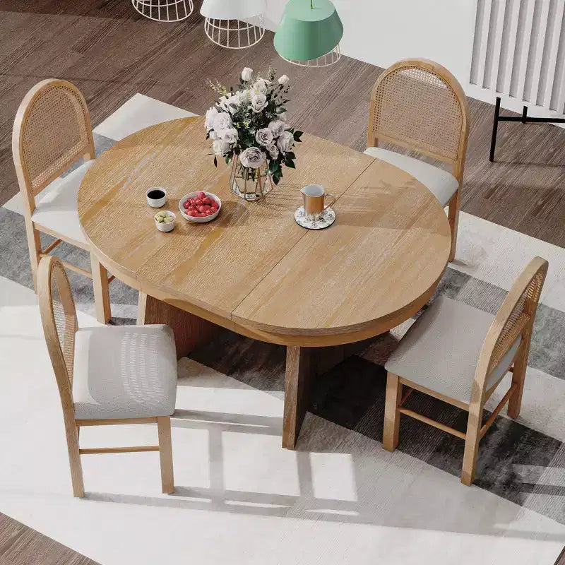 GDFStudio Harper set da pranzo da 5 pezzi con tavolo allungabile e sedie imbottite con schienale in rattan
