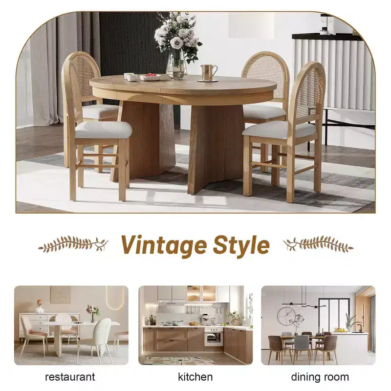 GDFStudio Harper set da pranzo da 5 pezzi con tavolo allungabile e sedie imbottite con schienale in rattan