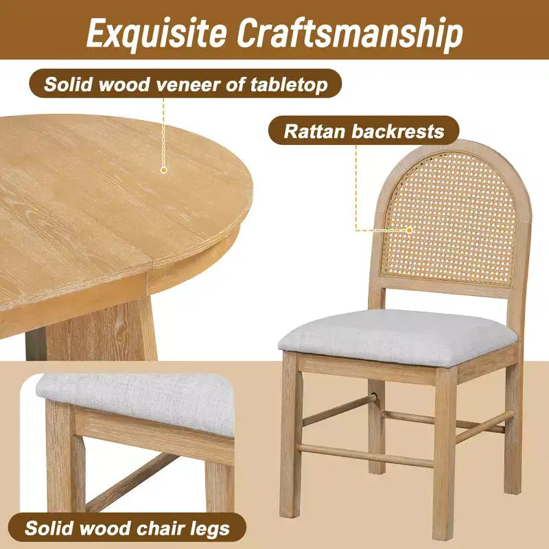 GDFStudio Harper set da pranzo da 5 pezzi con tavolo allungabile e sedie imbottite con schienale in rattan