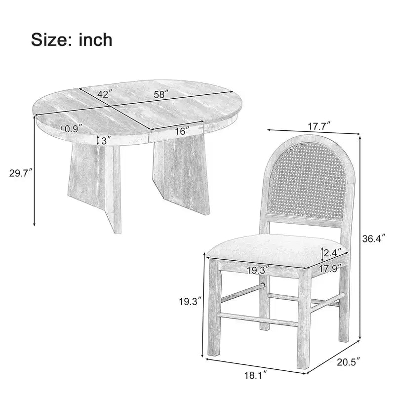 GDFStudio Harper set da pranzo da 5 pezzi con tavolo allungabile e sedie imbottite con schienale in rattan