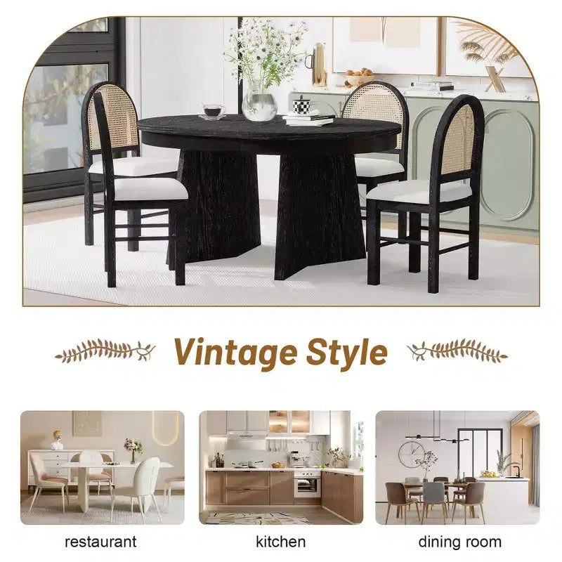 GDFStudio Harper set da pranzo da 5 pezzi con tavolo allungabile e sedie imbottite con schienale in rattan