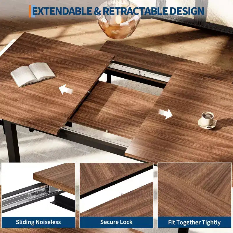 TROPOW Set da Pranzo Allungabile per 6-8 Persone, Tavolo in Legno Stile Rustico con 2 Panche e 2 Sgabelli
