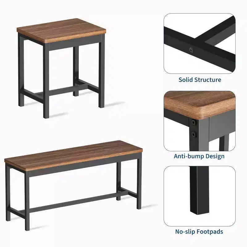 TROPOW Set da Pranzo Allungabile per 6-8 Persone, Tavolo in Legno Stile Rustico con 2 Panche e 2 Sgabelli