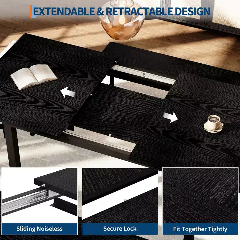 TROPOW Set da Pranzo Allungabile per 6-8 Persone, Tavolo in Legno Stile Rustico con 2 Panche e 2 Sgabelli