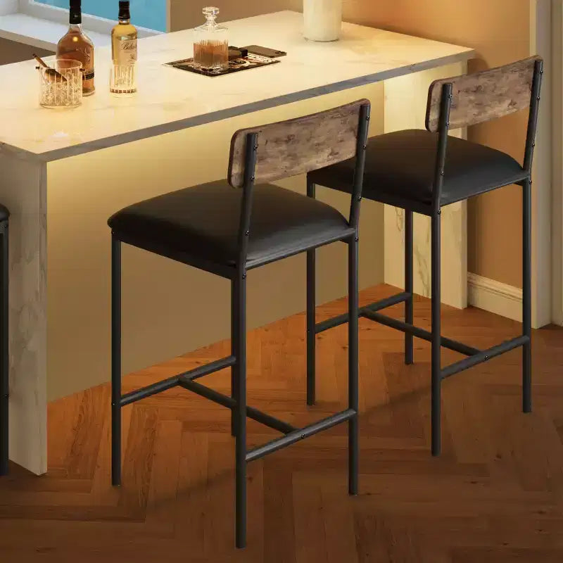 Set di 6 Sgabelli da Bar, Sgabelli da Bar per Cucina con Poggiapiedi, Sedie da Bar Imbottite con Schienale, Sgabelli da Bar Altezza Bancone per Bancone Bar, Facile Montaggio