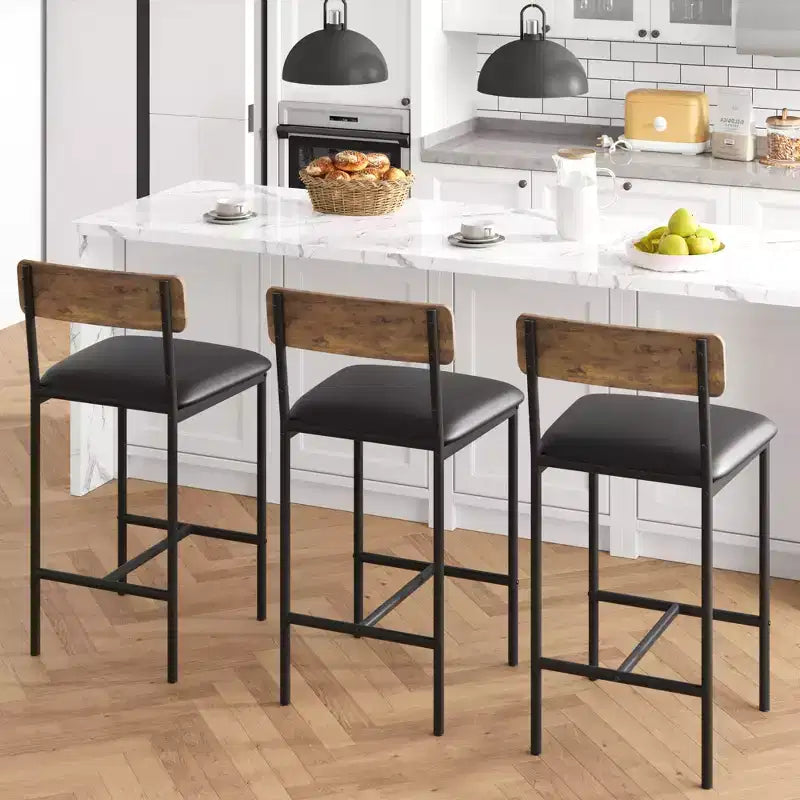Set di 6 Sgabelli da Bar, Sgabelli da Bar per Cucina con Poggiapiedi, Sedie da Bar Imbottite con Schienale, Sgabelli da Bar Altezza Bancone per Bancone Bar, Facile Montaggio