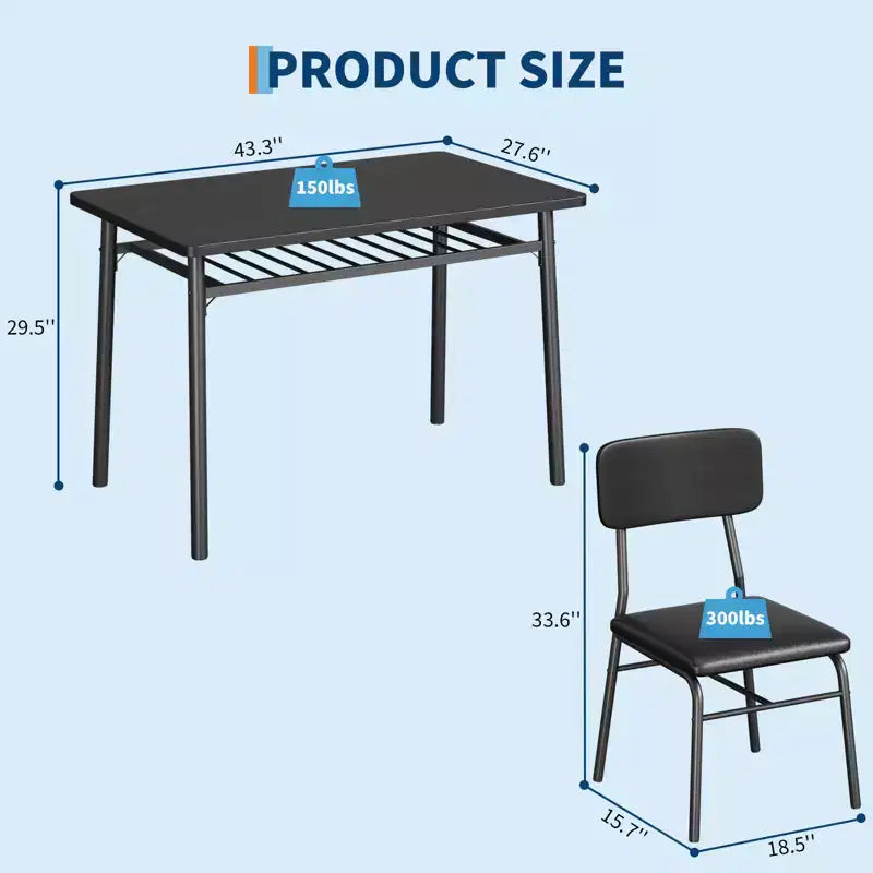 Set da Pranzo di 5 Pezzi per 4 Persone, Tavolo da Cucina in Legno con Scaffale Integrato, Tavolo Piccolo da Cucina con Sedie Imbottite e Telaio in Metallo per Piccoli Spazi