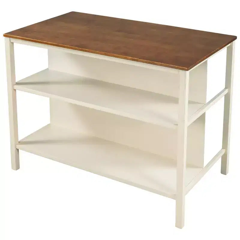 Set da isola da cucina in legno massello Whisen 45 con 2 posti a sedere e 2 ripiani - Noce Crema Bianco