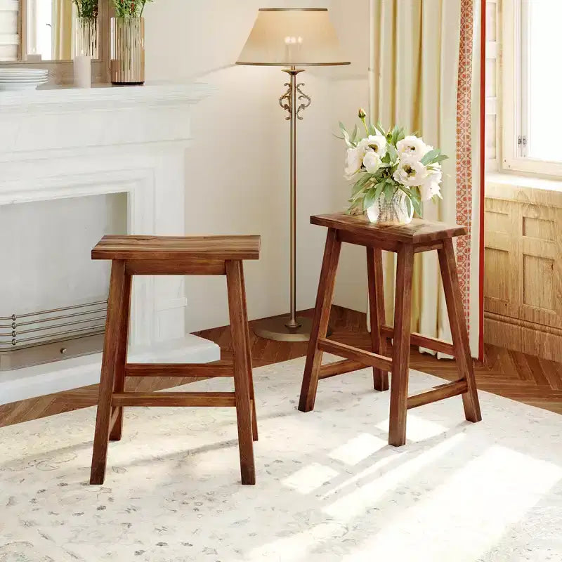 Set da isola da cucina in legno massello Whisen 45 con 2 posti a sedere e 2 ripiani - Noce Crema Bianco