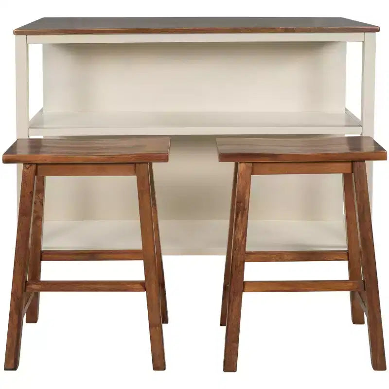 Set da isola da cucina in legno massello Whisen 45 con 2 posti a sedere e 2 ripiani - Noce Crema Bianco