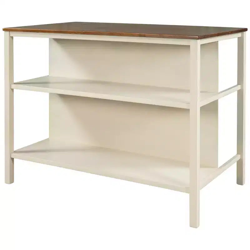 Set da isola da cucina in legno massello Whisen 45 con 2 posti a sedere e 2 ripiani - Noce Crema Bianco