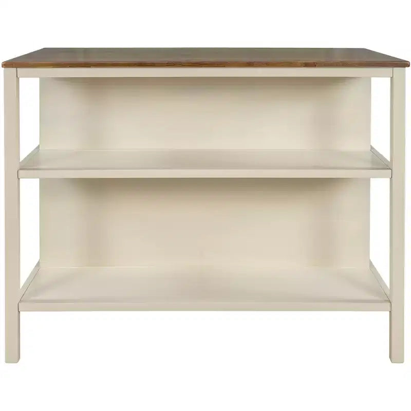 Set da isola da cucina in legno massello Whisen 45 con 2 posti a sedere e 2 ripiani - Noce Crema Bianco