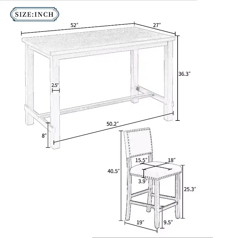 GDFStudio Mark Set da Pranzo a 5 Pezzi Altezza Bancone con Tavolo Elegante e Sedie Imbottite