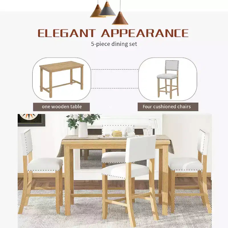 GDFStudio Mark Set da Pranzo a 5 Pezzi Altezza Bancone con Tavolo Elegante e Sedie Imbottite