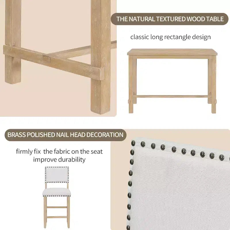 GDFStudio Mark Set da Pranzo a 5 Pezzi Altezza Bancone con Tavolo Elegante e Sedie Imbottite