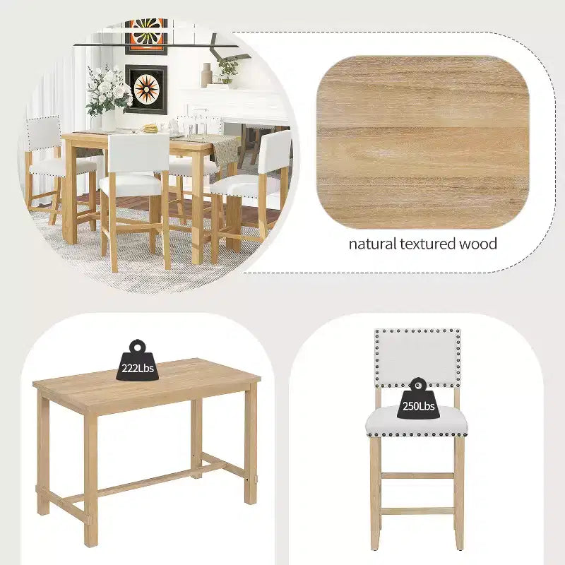 GDFStudio Mark Set da Pranzo a 5 Pezzi Altezza Bancone con Tavolo Elegante e Sedie Imbottite