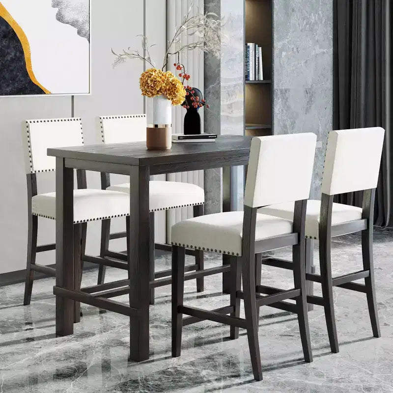 GDFStudio Mark Set da Pranzo a 5 Pezzi Altezza Bancone con Tavolo Elegante e Sedie Imbottite