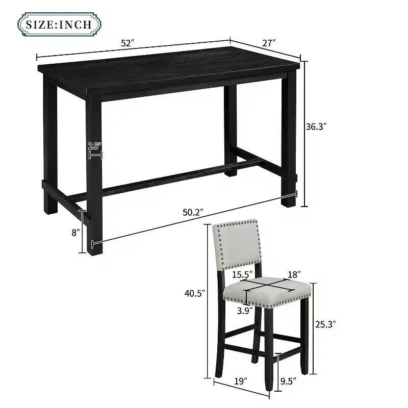 GDFStudio Mark Set da Pranzo a 5 Pezzi Altezza Bancone con Tavolo Elegante e Sedie Imbottite
