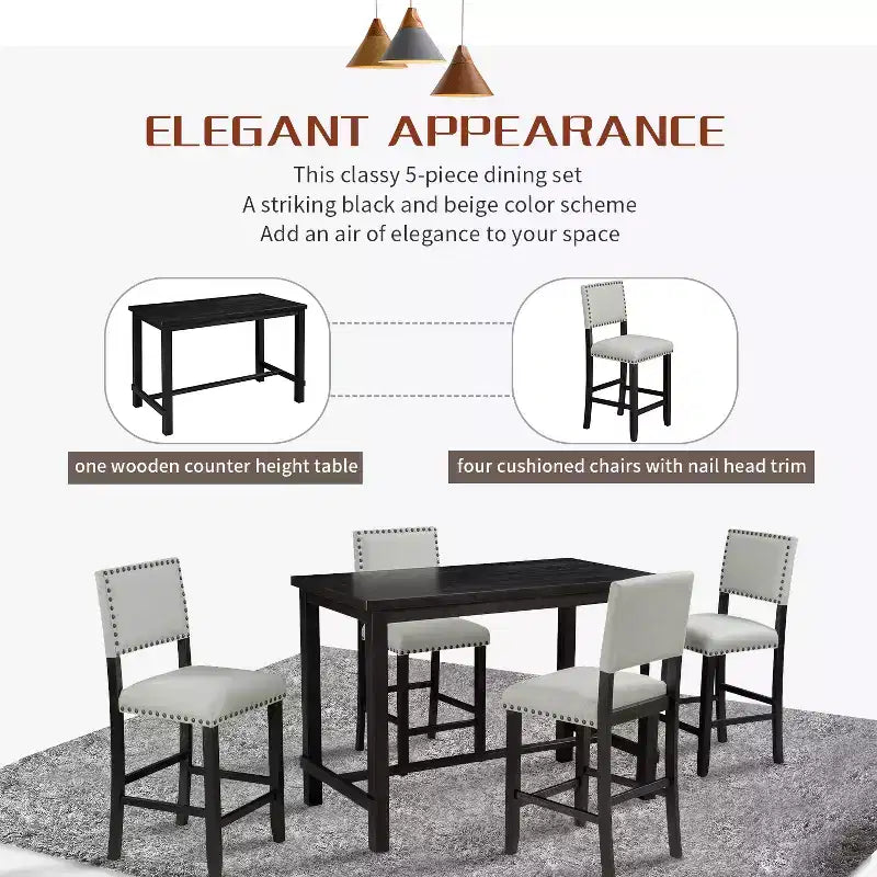 GDFStudio Mark Set da Pranzo a 5 Pezzi Altezza Bancone con Tavolo Elegante e Sedie Imbottite
