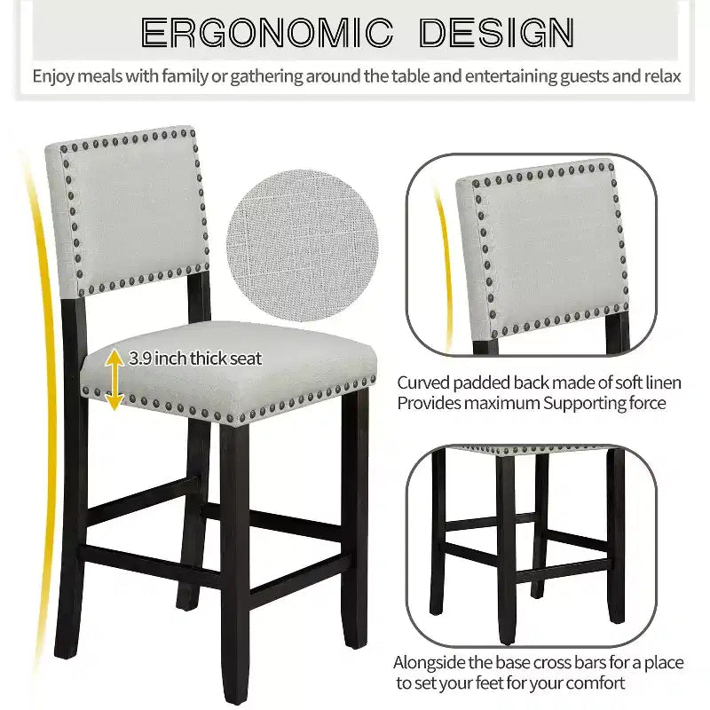 GDFStudio Mark Set da Pranzo a 5 Pezzi Altezza Bancone con Tavolo Elegante e Sedie Imbottite