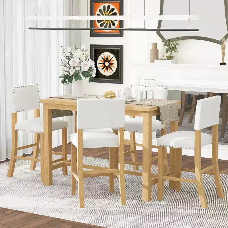 GDFStudio Mark Set da Pranzo a 5 Pezzi Altezza Bancone con Tavolo Elegante e Sedie Imbottite